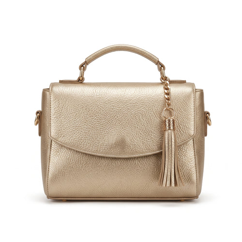 Bolso Elegante de Mano y Bandolera en Tono Dorado Metálico