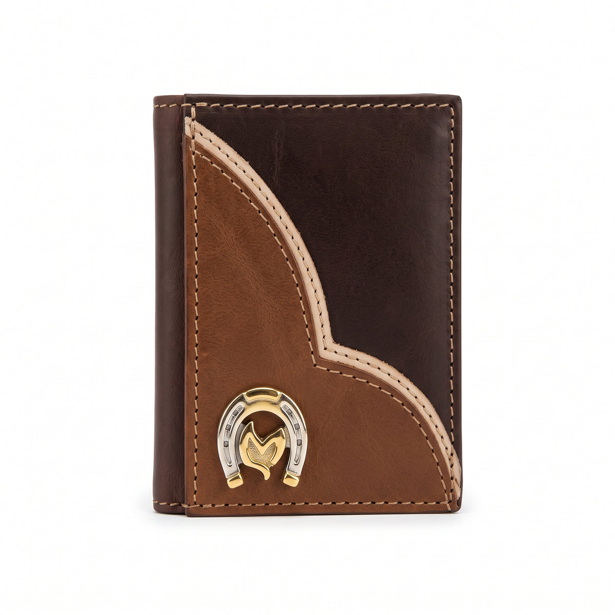 Cartera / Billetera de Piel Tricolor con Aplicación de Herradura Estilo Western