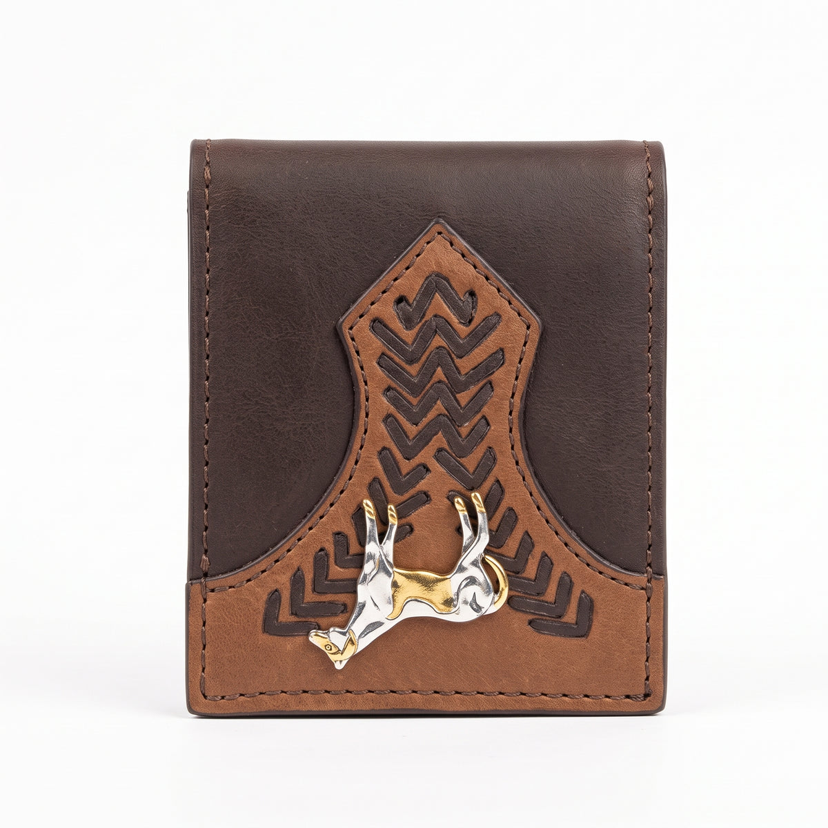 Cartera / Billetera de Piel Bitono con Bordado Estilo Botero y Aplique de Caballo / Potro