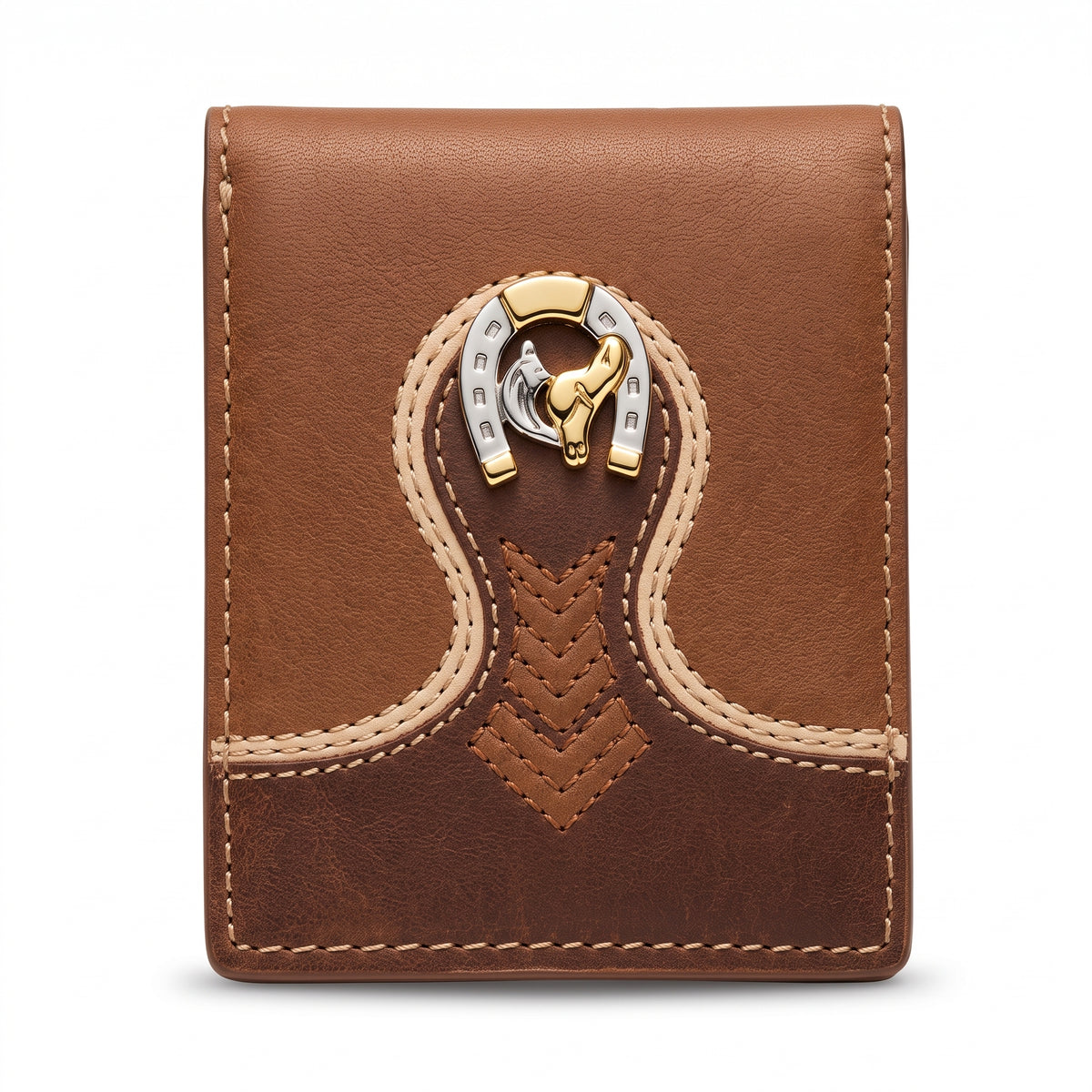 Cartera / Billetera de Piel Bitono con Herradura y Caballo en Relieve Estilo Ecuestre