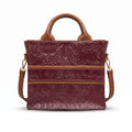 Bolso Tote / Bandolera de Piel Cincelada en Tono Tinto y Miel