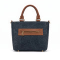 Bolso Tote / Satchel de Piel Cincelada en Azul Marino y Miel