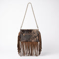 Bolso Bandolera de Piel con Pelo Genuino y Flecos Estilo Western / Boho Chic