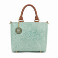 Bolso Tote / Satchel de Piel Cincelada en Menta / Verde Agua y Miel