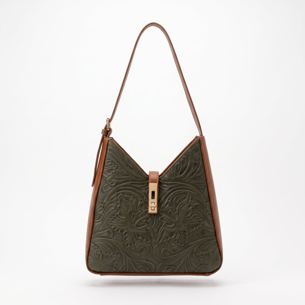 Bolso de Hombro Estilo Hobo de Piel Cincelada en Tinto y Miel