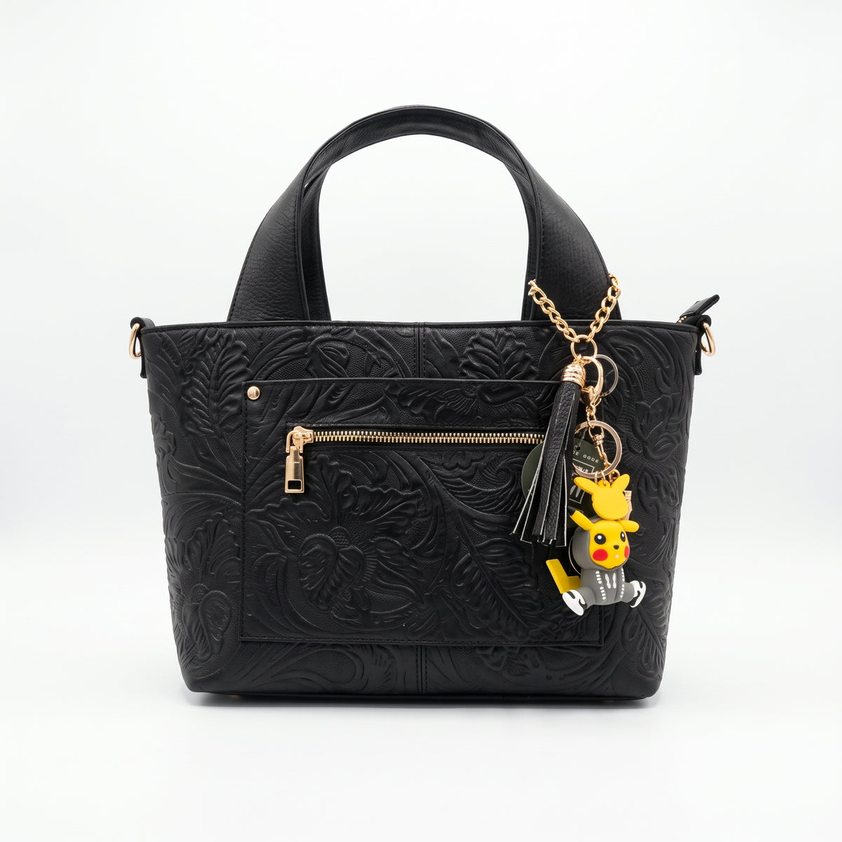 Bolso Tote / Satchel de Piel Cincelada en Negro Clásico