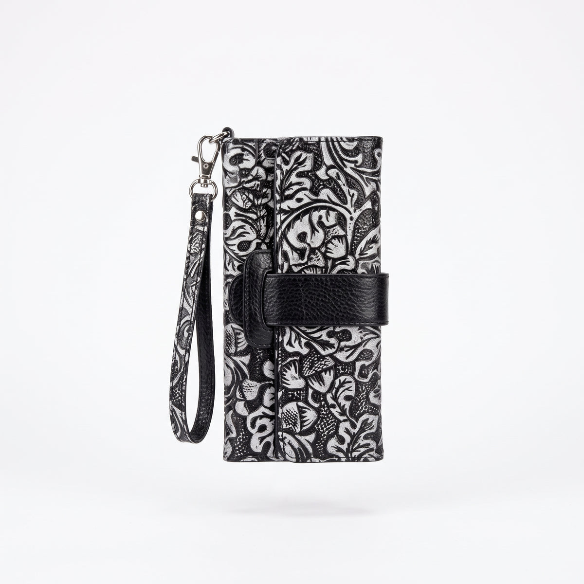 Cartera Larga Cincelada en Blanco y Negro | Wristlet de Piel