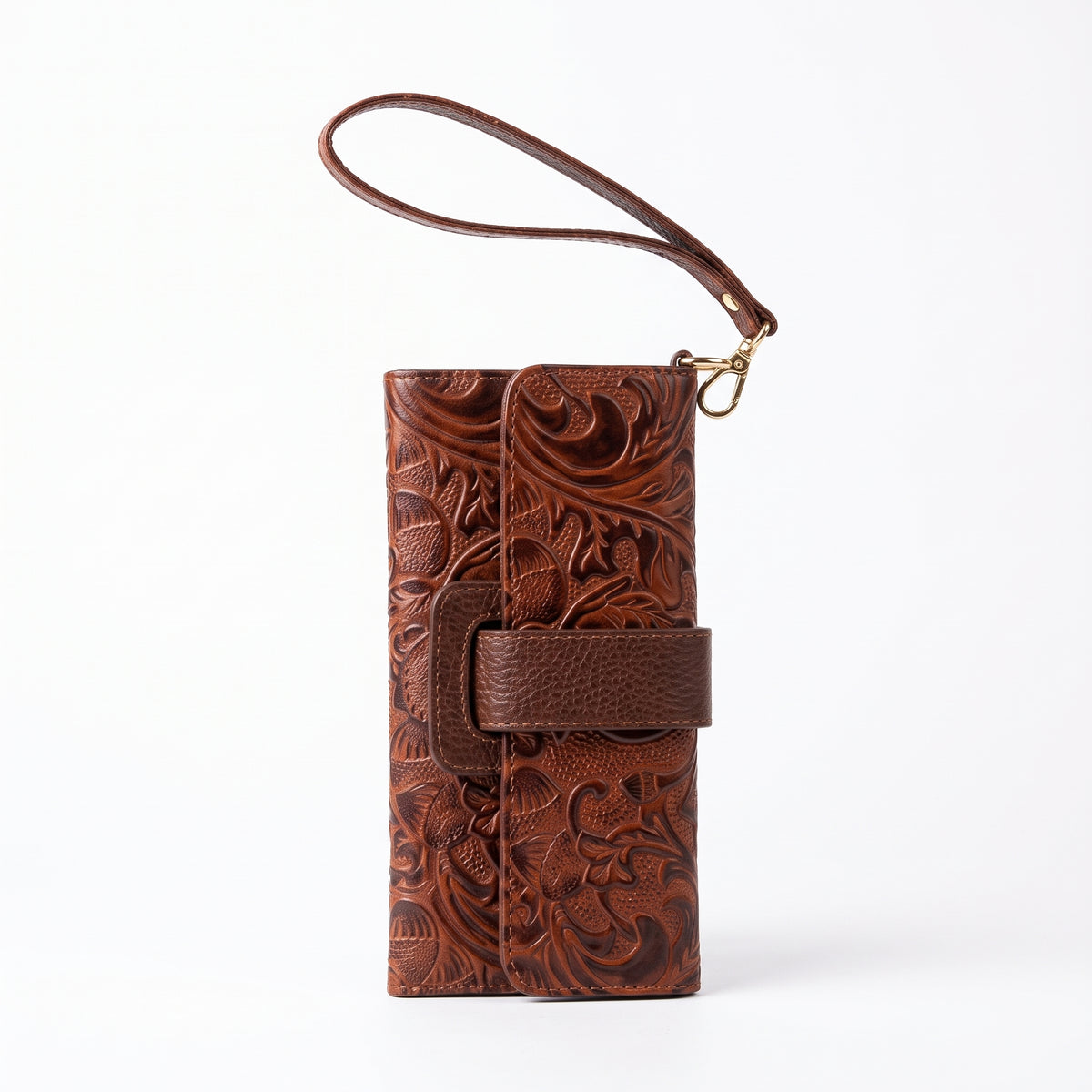 Cartera Larga Cincelada en Café Warm Cognac | Wristlet de Piel