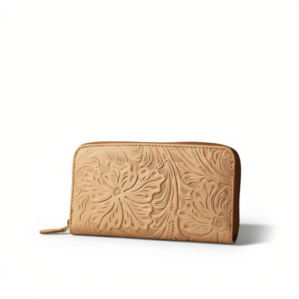 Cartera / Billetera de Piel Cincelada con Diseños Florales