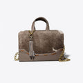 Bolso Estructurado de Piel con Pelo Genuino y Detalle de Cadena